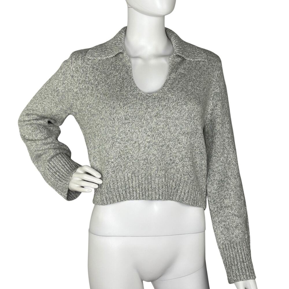 Abercrombie & Fitch Women’s Crop Sweater Soft Oversized Collared Gray Size S